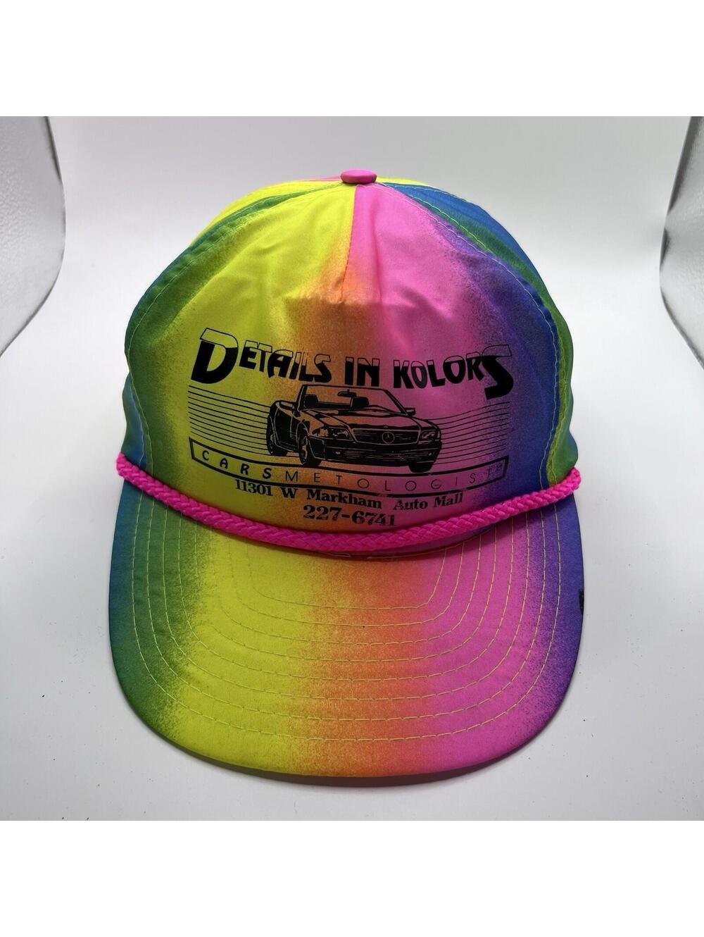 Vintage 90s Car Detail Metologist Rainbow Trucker Adjustable Strap Hat Cap Men’s